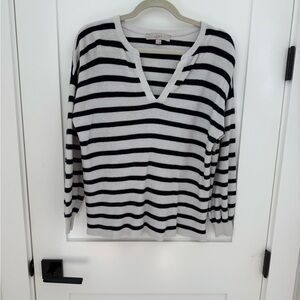 LOFT Navy and White Striped Long Sleeve Top